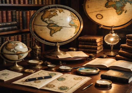 Globe overlaid with astrological charts representing mundane astrology